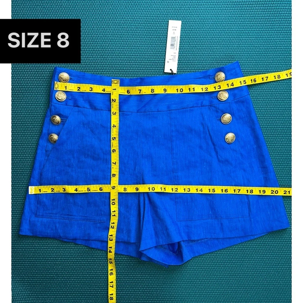 Alice + Olivia Donald Linen High Waisted Blue Sailor Shorts